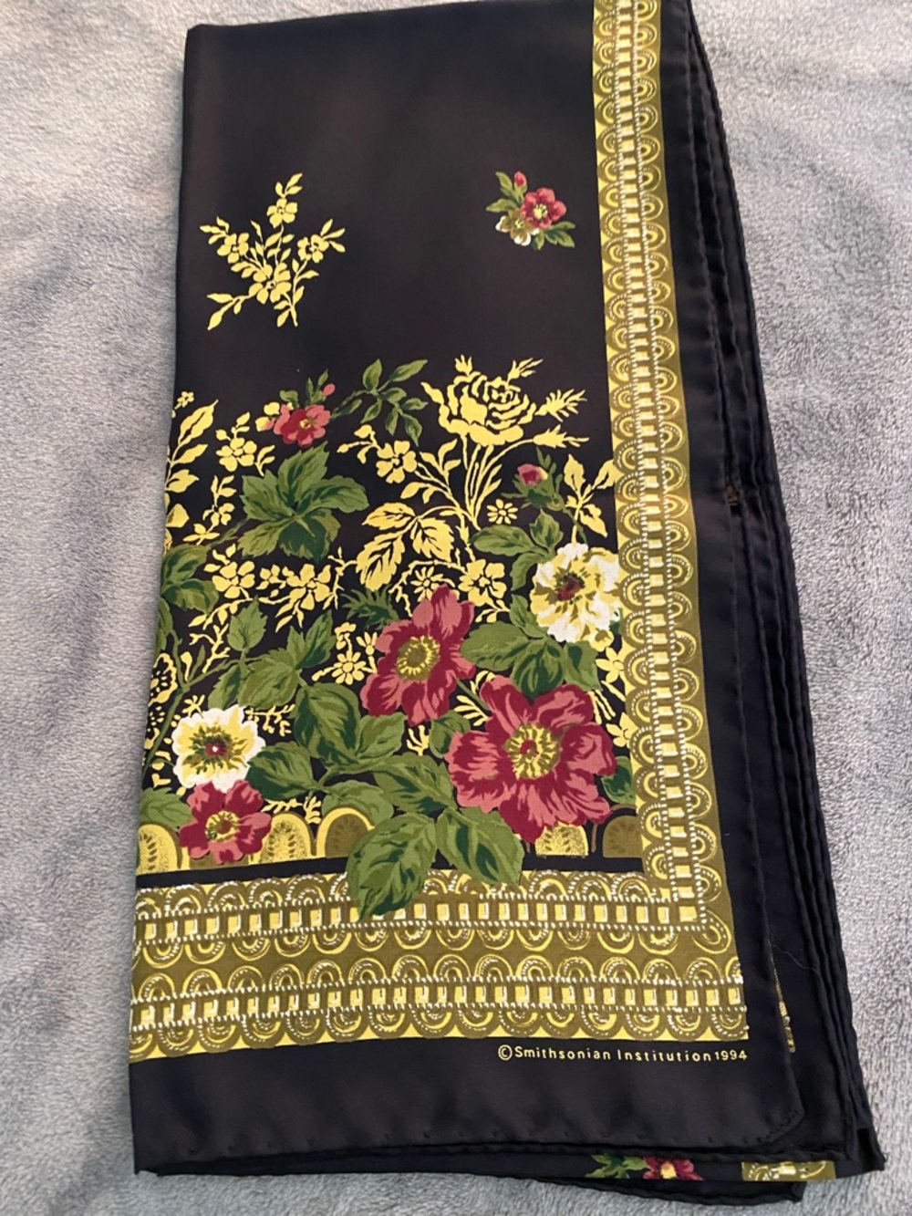 Vintage Smithsonian Institution 1994 100%  silk scarf Made in Italy 15”x 62”